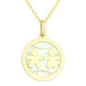 Boy & Girl Baby Mother of Pearl Child-Celebration Charm Pendant in 14k Yellow Gold