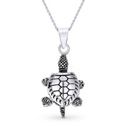 Turtle / Tortoise Animal Charm 3D Pendant & Cable Link Chain Necklace in Oxidized .925 Sterling Silver - ST-FP063-SLO