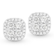 Round Brilliant Cut Diamond Pave Cluster & Halo Stud Earrings in 14k White Gold - AM-DE10600