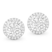 Round Brilliant Cut Diamond Pave Cluster & Halo Stud Earrings in 14k White Gold - AM-DE10601