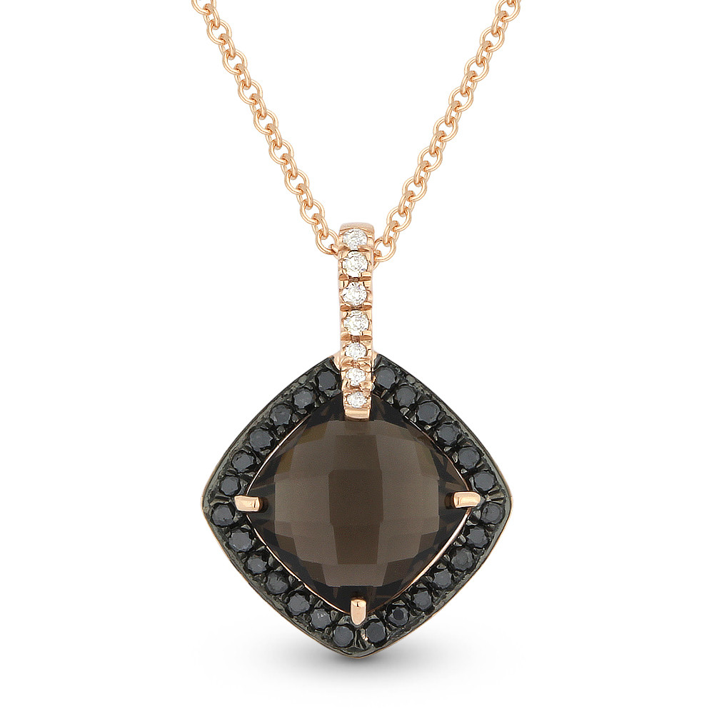 Smoky Topaz, Black Diamond, & White Diamond Halo Pendant ...