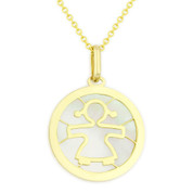 It's A Girl Mother of Pearl Baby/Child-Celebration Charm Pendant in 14k Yellow Gold