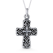 Gothic Latin Cross Christian Charm Pendant & Cable Link Chain Necklace in Oxidized .925 Sterling Silver - ST-CP001-SLO