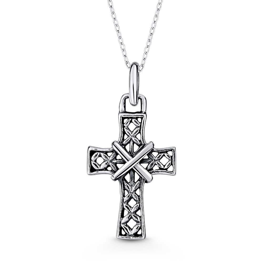 Gothic Latin & St. Andrew's Cross Christian Charm Pendant & Chain ...