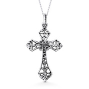 Medieval Cross Christian Charm Pendant & Chain Necklace in Oxidized .925 Sterling Silver - ST-CP007-SLO