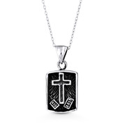 Latin Cross Dog Tag Style Pendant & Chain Necklace in Oxidized .925 Sterling Silver - ST-CP009-SLO