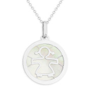 It's A Girl Mother of Pearl Baby/Child-Celebration Charm Pendant in 14k White Gold
