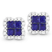 Inivisible-Set Blue Sapphire & Diamond Stud Earrings in 14k White Gold - AM-DE10734