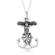 Anchor & Helm St. Clement's Mariner's Cross Pendant & Chain Necklace in Oxidized .925 Sterling Silver - ST-CP013-SLO