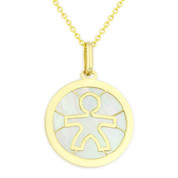 It's A Boy Mother of Pearl Baby/Child-Celebration Charm Pendant in 14k Yellow Gold