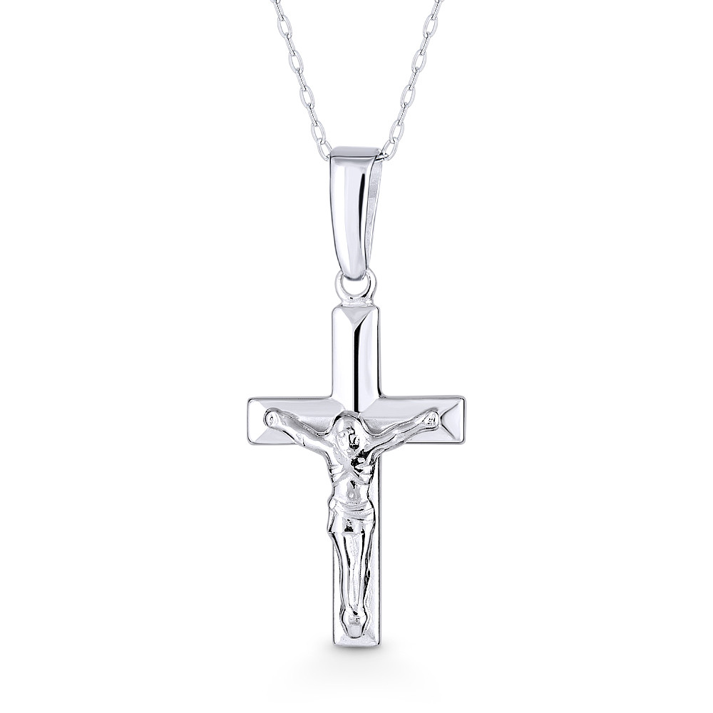 Jesus Crucifix Catholic Latin Cross & Chain Necklace in .925