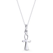 Egyptian Ankh Cross Key-of-Life Charm Pendant w/ Chain Necklace in Oxidized .925 Sterling Silver - ST-CP017-SLP