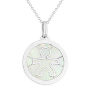 It's A Boy Mother of Pearl Baby/Child-Celebration Charm Pendant in 14k White Gold