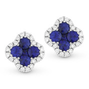 0.61ct Round & Princess Cut Sapphire & Diamond Pave Flower Stud Earrings in 14k White Gold - AM-DE10495