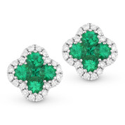 0.49 ct Round & Princess Cut Emerald & Diamond Pave Flower Stud Earrings in 14k White Gold - AM-DE10533