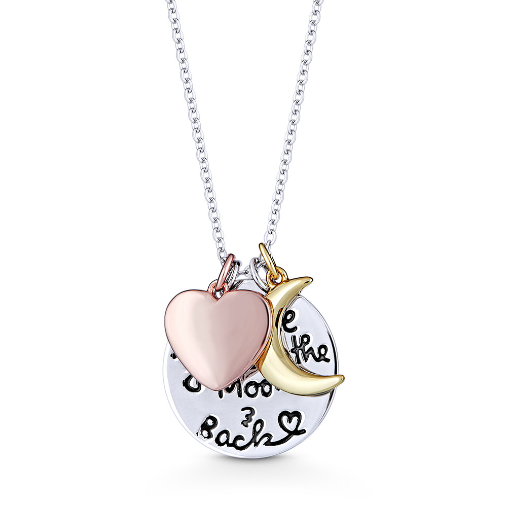 I Love You To The Moon Back Circle Heart Moon Pendant Chain Necklace In 925 Sterling Silver Gn Fn003 Sl Alfredandvincent Com