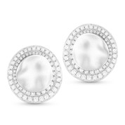 Round Cut Diamond Pave Hammered-Design Circle Stud Earrings in 14k White Gold - AM-DE10843