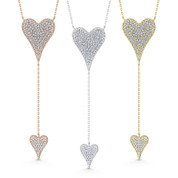 Large Heart & Small Drop-Heart CZ Crystal Pave Necklace in .925 Sterling Silver - GN-FN006-SL