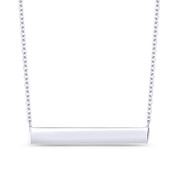 Long-Rectangle Bar ID Pendant & Cable Chain Necklace in .925 Sterling Silver w/ Rhodium - GN-FN008-SL