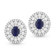 Round Cut Blue Sapphire & Diamond Pave Stud Earrings in 14k White Gold - AM-DE10109