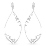Tear-Drop Dangling Earrings w/ Round Cut Diamonds in 14k White Gold - AM-DE10657