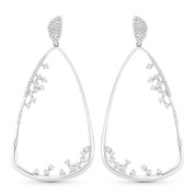 Bell-Shape Dangling Earrings w/ Round Cut Diamonds in 14k White Gold - AM-DE10659