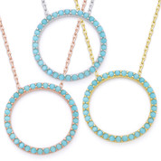 Eternity Circle Light Blue Nano Crystal Pendant & Chain Necklace in .925 Sterling Silver - SGN-CL003-SL