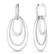 Oval Loop Stack Dangling Earrings w/ Round Cut Diamonds in 14k White Gold - AM-DE10896