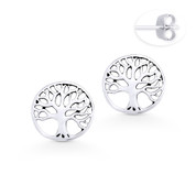 Tree-of-Life Charm 11mm Stud Earrings w/ Push-Back Posts in .925 Sterling Silver - ST-SE001-SL