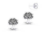 Antique-Finish Tree-of-Life Charm Stud Earrings in Oxidized .925 Sterling Silver - ST-SE003-SL