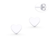 Flat Heart Love Charm 6x7mm Stud Earrings w/ Push-Back Posts in .925 Sterling Silver - ST-SE004-SL