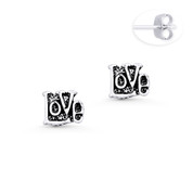"Love" Word Script Charm Stud Earrings in Oxidized .925 Sterling Silver - ST-SE006-SL