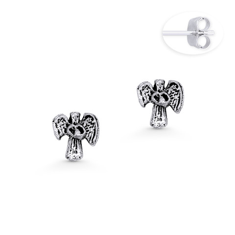 Cherub Angel Christian Charm Stud Earrings in Oxidized .925 Sterling ...