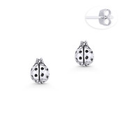 Ladybug Insect Lady-Luck Charm Stud Earrings in Oxidized .925 Sterling Silver - ST-SE009-SL