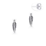 Antique-Finish Bird's Wing Feather Charm Stud Earrings in Oxidized .925 Sterling Silver - ST-SE013-SL