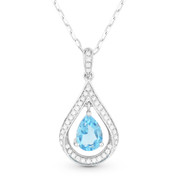 Blue Topaz & Diamond Pave Tear-Drop Pendant & Chain Necklace in 14k White Gold - AM-DN4351