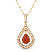 Red Agate & Diamond Pave Tear-Drop Pendant & Chain Necklace in 14k Rose Gold - AM-DN4352