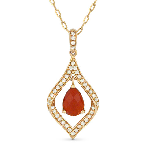Pear-Shape Red Agate & Diamond Pave Pendant & Chain Necklace in 14k ...