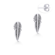 Antique-Finish Bird's Wing Feather Charm Stud Earrings in Oxidized .925 Sterling Silver - ST-SE018-SL