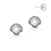 Scallop Clam Seashell Charm Stud Earrings in Oxidized .925 Sterling Silver - ST-SE019-SL