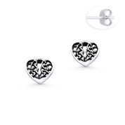 Woven Heart Charm Stud Earrings in Oxidized .925 Sterling Silver - ST-SE021-SL