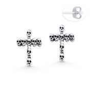 Cross of Skulls Gothic Charm Stud Earrings in Oxidized .925 Sterling Silver - ST-SE020-SL