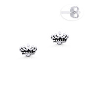 Monarch Crown Royalty Charm Stud Earrings in Oxidized .925 Sterling Silver - ST-SE025-SL