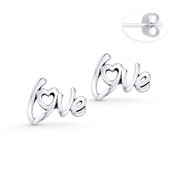 "Love" Word Script Charm Stud Earrings in Oxidized .925 Sterling Silver - ST-SE027-SL