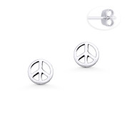 Peace Sign 6.5mm Charm Hippie Symbol Stud Earrings in Oxidized .925 Sterling Silver - ST-SE031-SL