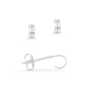 Double-Line Half-Hoop Stud Earrings w/ Push-Backs in Genuine 925 Sterling Silver - ST-SE032-SL