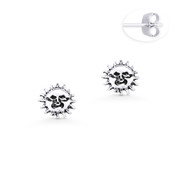 Smiling Sun Celestial Charm 7mm Stud Earrings in Oxidized .925 Sterling Silver - ST-SE033-SL