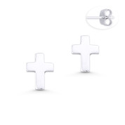 10x7mm Latin Cross Christian Charm Stud Earrings w/ Push-Back Posts in .925 Sterling Silver - ST-SE038-SL