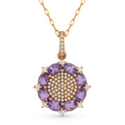 1.53ct Oval Cut Amethyst & Diamond Pave Pendant & Chain Necklace in 14k Rose Gold - AM-DN3898