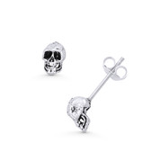 3D Skull Gothic Charm Stud Earrings in Oxidized .925 Sterling Silver - ST-SE042-SL